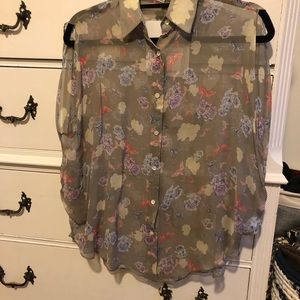 Adam Lippes Sheer floral button down top